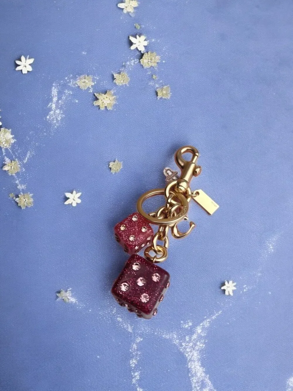 🌸Coach Gold and Pink Dice Keychain